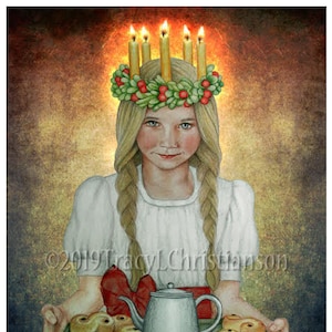 St. Lucia Art Print, Catholic Patron Saint of youth at Christmas