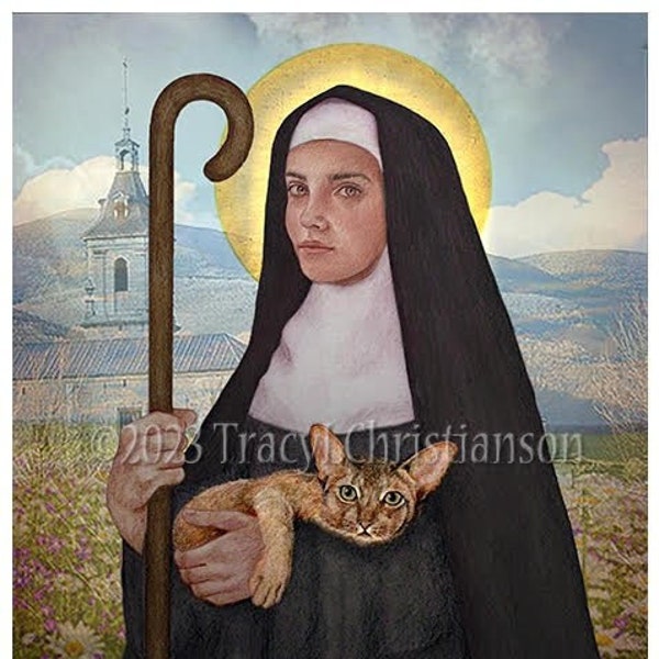 St. Gertrude of Nivelles, Catholic Fine Art Print/Picture, Patron of Cats