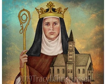 St. Hilda of Whitby Catholic Art, Patron Saint of learning, culture and poetry