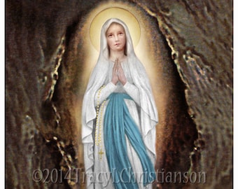 Our Lady of Lourdes, Blessed Virgin Mary, Catholic Fine Art Print