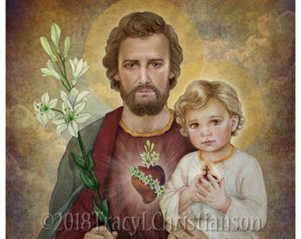 St. Joseph, Chaste Heart and Baby Jesus, Fine Art Print/Picture