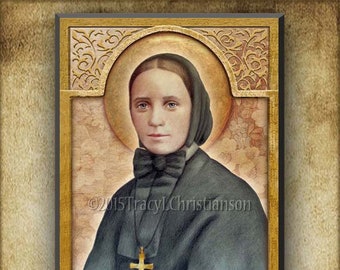 St. Frances Xavier Cabrini, Mother Cabrini Wood Plaque & Holy Card GIFT SET, Catholic Patron of immigrants