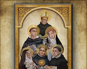 Dominican Saints Wood Plaque & Holy Card GIFT SET, Catholic gifts