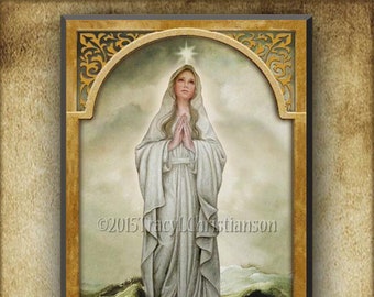 Our Lady, Star of the Sea (Stella Maris) Wood Icon & Holy Card GIFT SET honoring the Blessed Virgin Mary