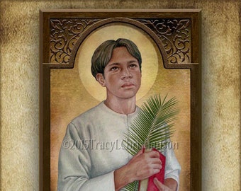 St. Pedro Calungsod  Wood Plaque and Holy Card GIFT SET, Catholic Patron Saint of the Philippines