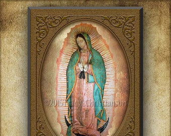 Our Lady Of Guadalupe Half Body Portrait Italian Plaque Sign Wood Bless Brown color 10x7inch Our Lady Of Guadalupe Half Body Portrait Italian Plaque Sign Wood Bless Brown color 10x7inch