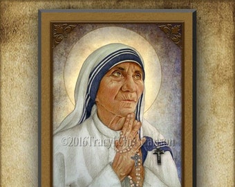 St. Mother Teresa of Calcutta (B) Wood Plaque & Holy Card GIFT SET,Catholic Patron Saint for the Unborn, ProLife
