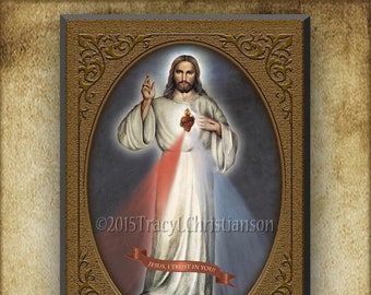 Divine Mercy, Wood Icon & Holy Card GIFT SET for  Easter, a House Warming