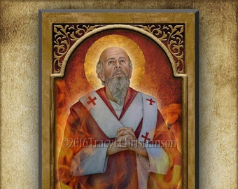 St. Polycarp  Wood Icon & Holy Card GIFT SET, Father of the Church