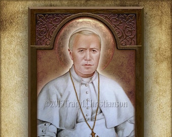 St. Pope Pius X Wood Icon & Holy Card GIFT SET Catholic Pope for First Holy Communion