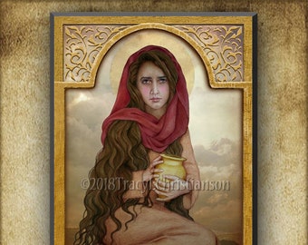 St. Mary Magdalene (C) Wood Icon & Holy Card GIFT SET, Catholic Patron Convert of Women