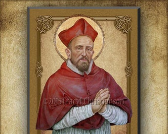 St. Robert Bellarmine Wood Icon & Holy Card GIFT SET Patron of canon lawyers and  catechumens