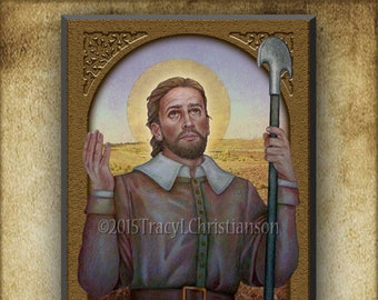 St. Isidore the Farmer Wood Plaque & Holy Card GIFT SET, Catholic Gift, Patron of laborers