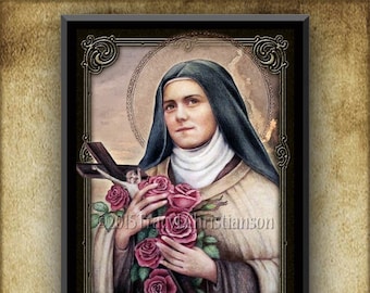 St. Therese of Lisieux (C) Wood Plaque and Holy Card GIFT SET, Doctor of the Church