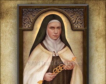 Sr. Mary of Saint Peter Wood Plaque/Icon & Holy Card GIFT SET, Catholic Prayer of Reparation