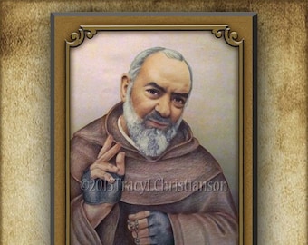St. Padre Pio (B) Wood Plaque & Holy Card GIFT SET, Catholic Saint the had the Stigmata