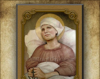 St. Lidwina of Schiedam Wood Plaque & Holy Card GIFT SET, Patron of Ice and Roller Skaters