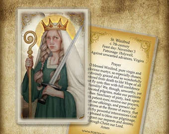 St. Winifred Holy Card / Prayer Card, Patron of virgins