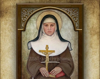 St. Catherine of Bologna Wood Icon & Holy Card GIFT SET, Catholic Patron Saint of Artists