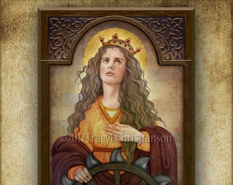 St. Catherine of Alexandria Wood Icon & Holy Card GIFT SET, Catholic patron of unmarried women