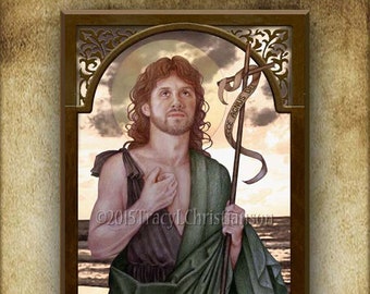 St. John the Baptist Wood Plaque and Holy Card GIFT SET, Cousin of Jesus
