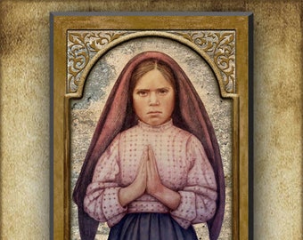 Venerable Lucia of Fatima Wood Plaque/Icon and Holy Card GIFT SET