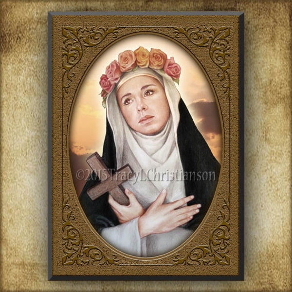 St. Rose of Lima Wood Plaque & Holy Card GIFT SET, Catholic Art