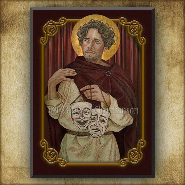 St. Genesius of Rome Wood Icon/Plaque & Holy Card GIFT SET Patron of actors, musicians, dancers