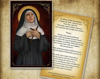 St. Marie of the Incarnation Holy Card, Catholic Prayer Card