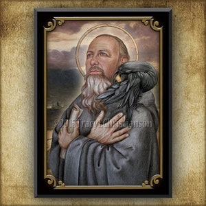 St. Benedict of Nursia Wood Icon and Holy Card GIFT SET, Catholic Patron Saint of Europe