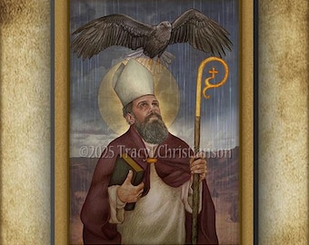 St. Medard of Noyon Wood Plaque/Icon and Holy Card GIFT SET for Confirmation Saint for good weather, and protection against bad weather
