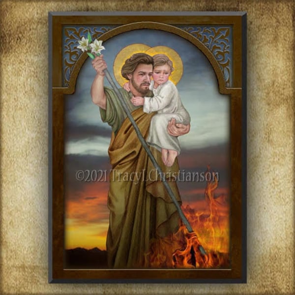 St. Joseph, Terror of Demons Wood Plaque & Holy Card GIFT SET, Patron of the Catholic Church