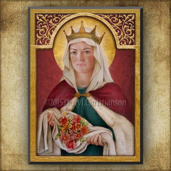 St. Elizabeth of Hungary Wood Icon & Holy Card GIFT SET, Catholic Patron Saint of Bakers, nurses, brides