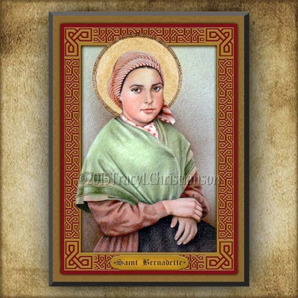 St. Bernadette Wood Plaque & Holy Card GIFT SET, Lourdes Seer