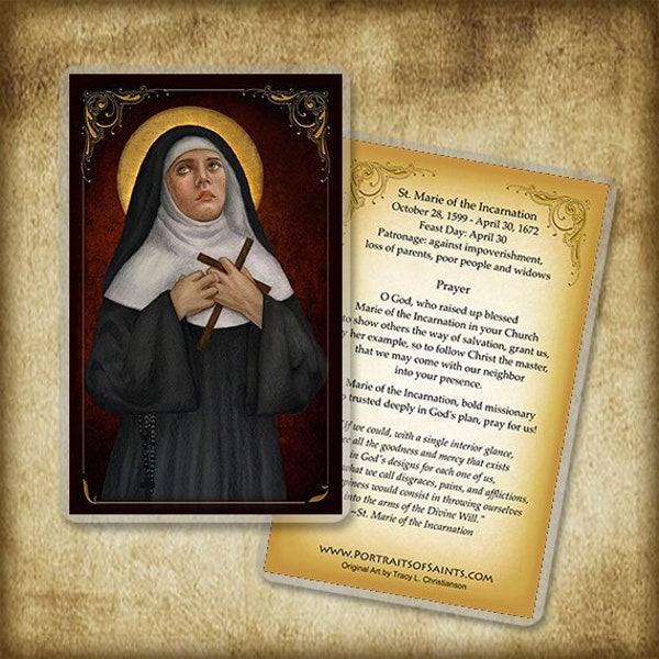 St. Marie of the Incarnation Holy Card, Catholic Prayer Card