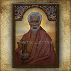 St. Moses the Black (The Ethiopian) Wood Icon & Holy Card GIFT SET for Confirmation, Graduation