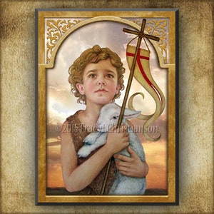 St. John the Baptist (child) Wood Plaque and Holy Card GIFT SET, for Baptism, Christening