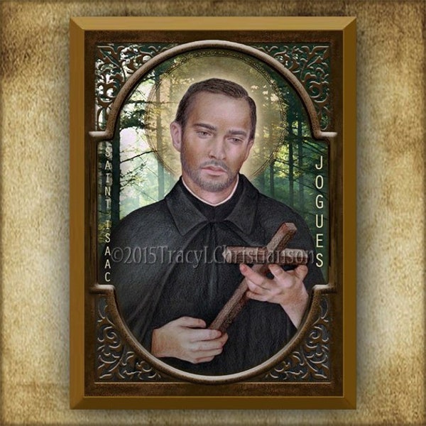 St. Isaac Jogues Plaque & Holy Card GIFT SET, North American Martyr