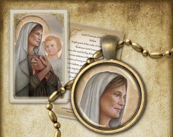 St. Frances of Rome Pendant and Holy Card GIFT SET, Benedictine Saint