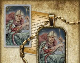 St. George Pendant and Holy Card GIFT SET, Catholic patron saint for soldiers