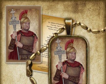 St. Adrian Pendant and Holy Card GIFT SET Saint for soldiers