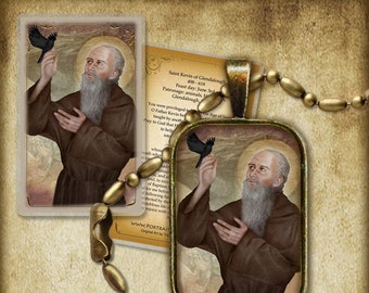 St. Kevin of Glendalough Anhänger und Heilige Karte GESCHENKSET für irische Katholiken