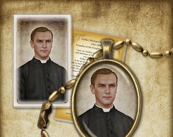 Bl. Fr. Michael McGivney Pendant and Holy Card GIFT SET Knights of Columbus founder