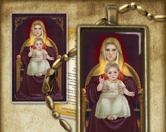 Madonna und Kind (Q) Anhänger und Heilige Karte GESCHENK SET Salve Regina Gebet