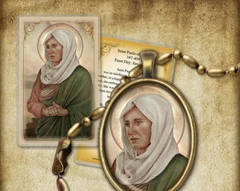 St. Paula of Rome Pendant and Holy Card GIFT SET