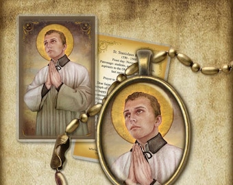 St. Stanislaus Kostka Pendant and Holy Card GIFT SET, Saint for Youth