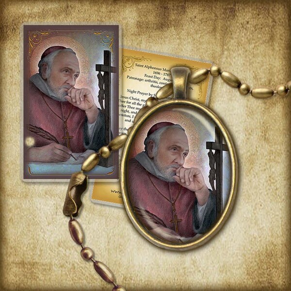 St. Alphonsus Maria de Liguori (B) Pendant/Key chain and Holy Card GIFT SET