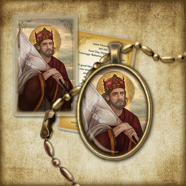 St. Wenceslaus Pendant and Holy Card GIFT SET