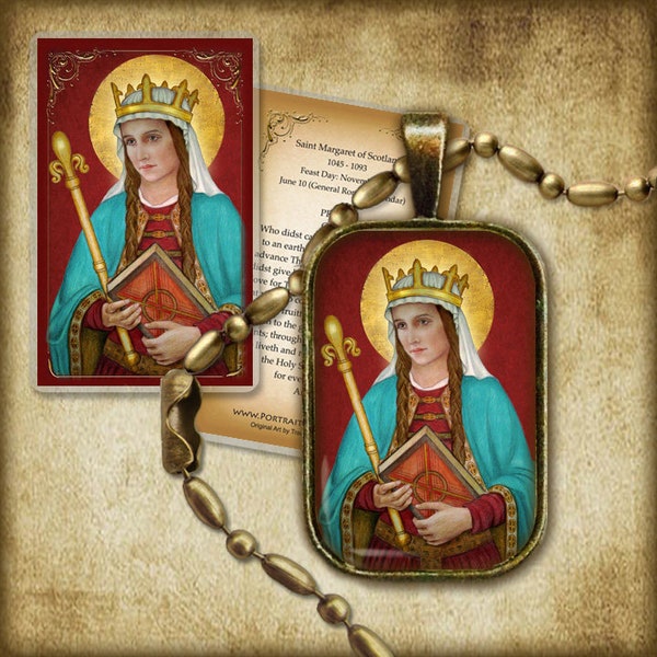 St. Margaret of Scotland Pendant and Holy Card GIFT SET Patron of Scotland