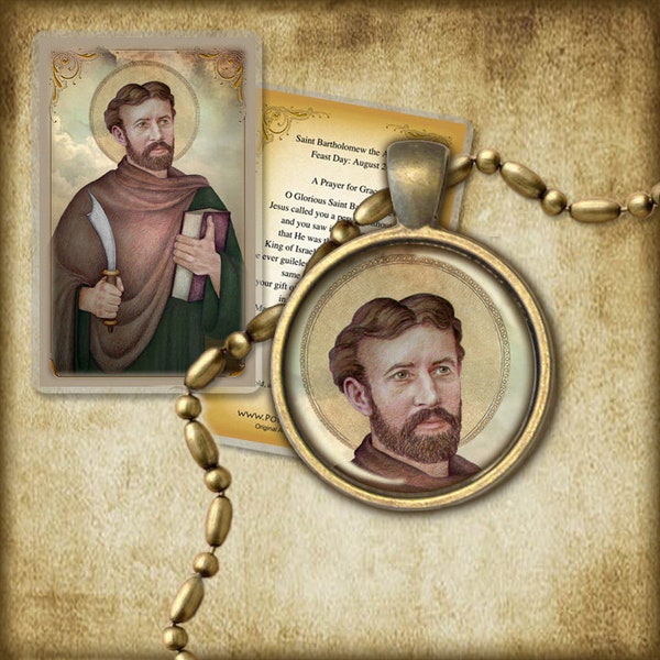 St. Bartholomew the Apostle Pendant and Holy Card GIFT SET, Patron of against neurological disease